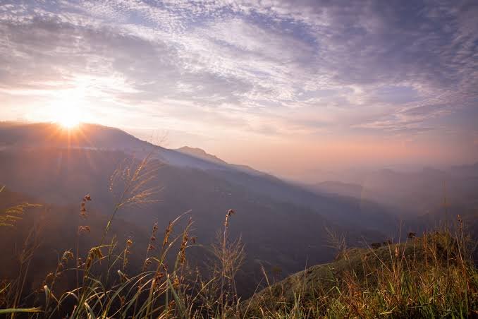Sunrise over the hill-country ridges around Ella, Sri Lanka