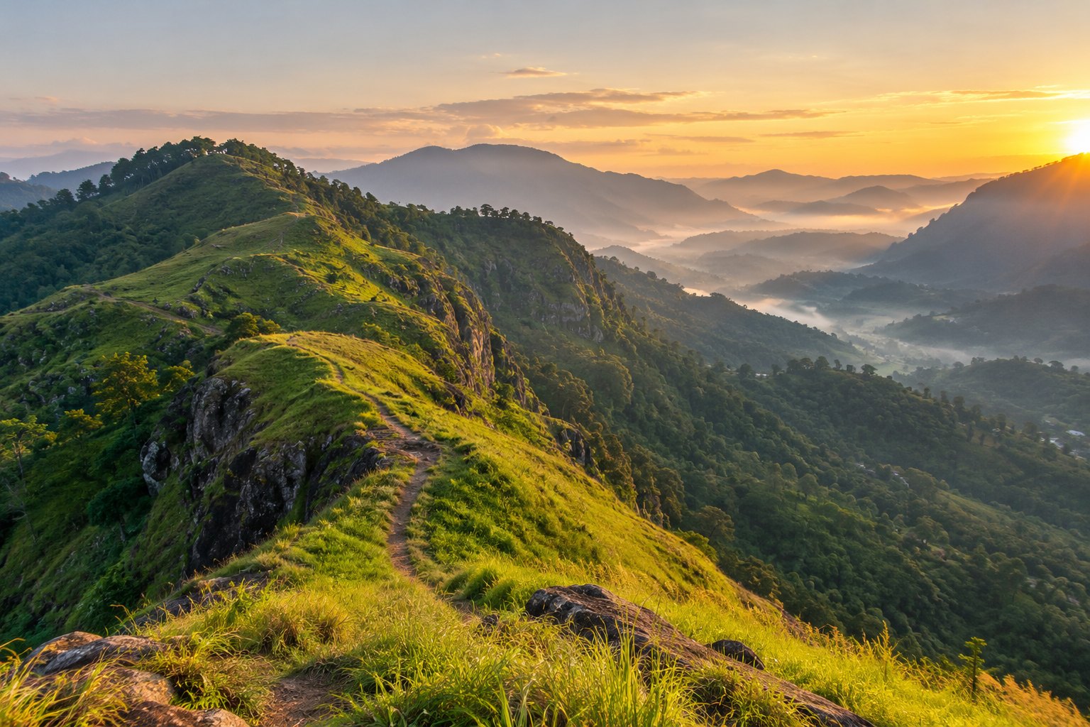Hill-country ridges above Ella at first light